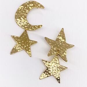 NEW Hammered Moon & Star Dangle Earrings